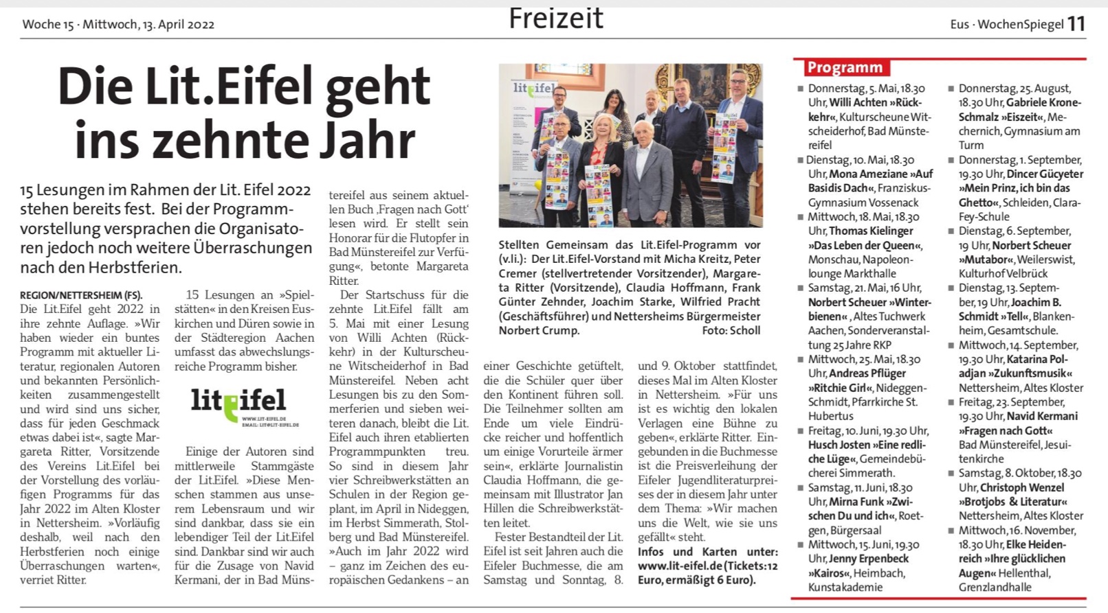 Zeitungsausschnitt Wochenspiegel 13.4.2022